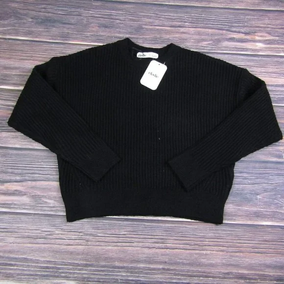 Elodie NEW Small Black Crewneck Sweater Knit Ribbed Comfy Winter Soft - Picture 1 of 8